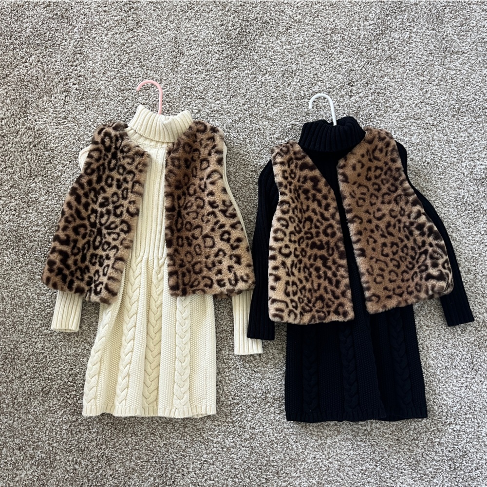 Rachel Zoe Cream and Black Sweater Dresses with Animal Print Vest